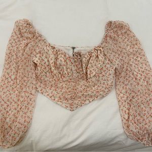 Cotton candy LA pink floral cropped blouse top